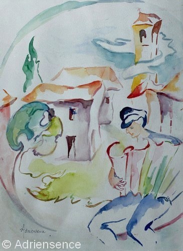 L'accordoniste  Montebello - 2005 - aquarelle H. Adriensence