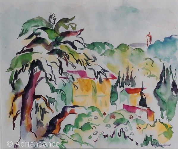 Sienne - aquarelle - environ 50 x 40 cm - H. Adriensence